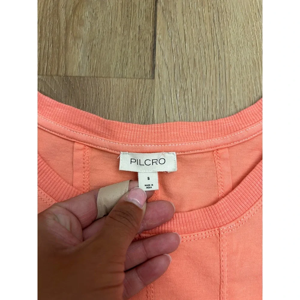 Pilcro Anthropologie Small Coral Pink Pintuck Pleated Cotton Knit Top preppy‎